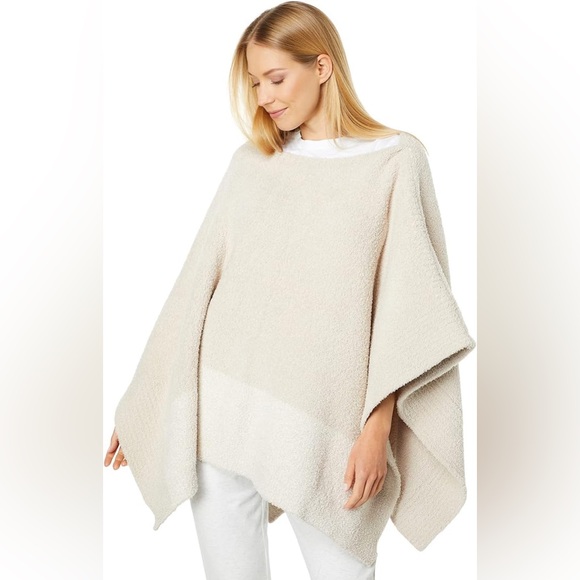 NWOT Barefoot Dreams Coastline Button Poncho in Cream Tan One Size - Picture 2 of 2